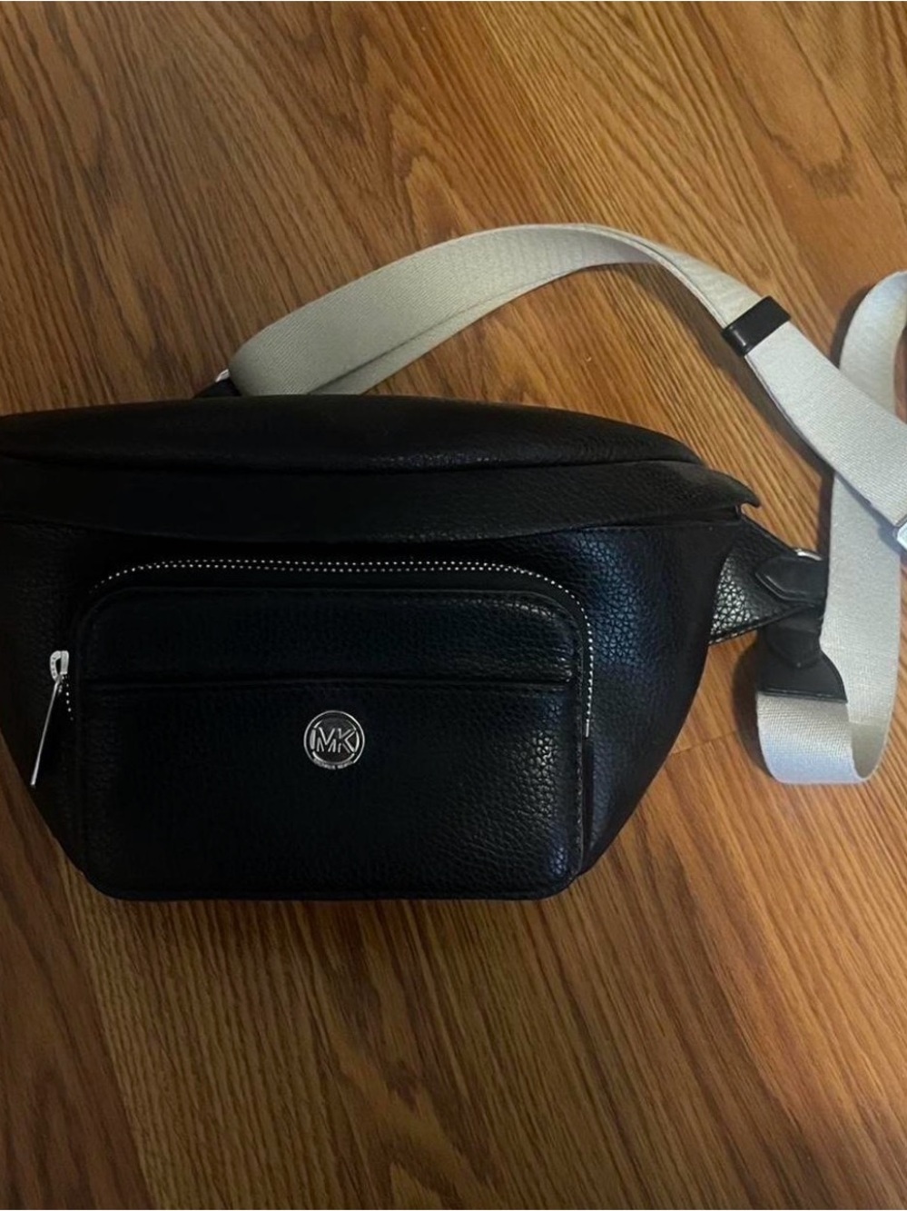 Michael Kors Black Pebbled Leather Waist/Crossbody Bag with Silver Logo